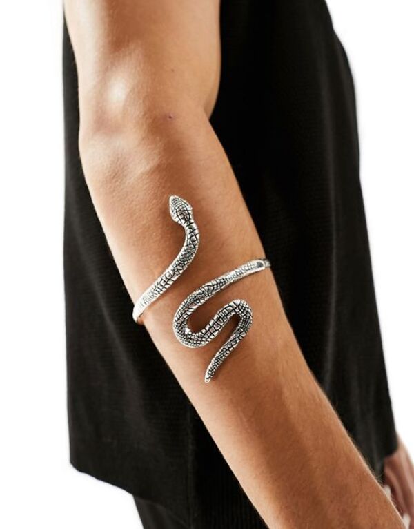 エイソス 【送料無料】 エイソス メンズ ブレスレット・バングル・アンクレット アクセサリー ASOS DESIGN snake arm cuff in burnished silver SILVER