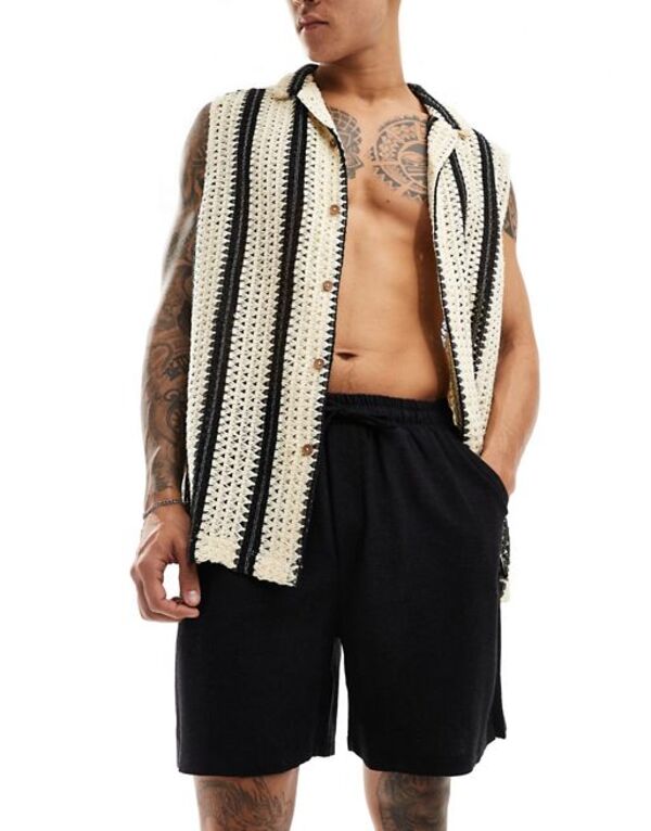 【送料無料】 リクレイム ヴィンテージ メンズ ハーフパンツ・ショーツ ボトムス Reclaimed Vintage linen look chino shorts in black Black