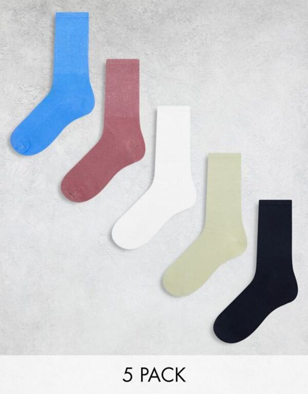 楽天ReVida 楽天市場店【送料無料】 ジャック アンド ジョーンズ メンズ 靴下 アンダーウェア Jack & Jones 5 pack sports socks in multicolor Mesa rose