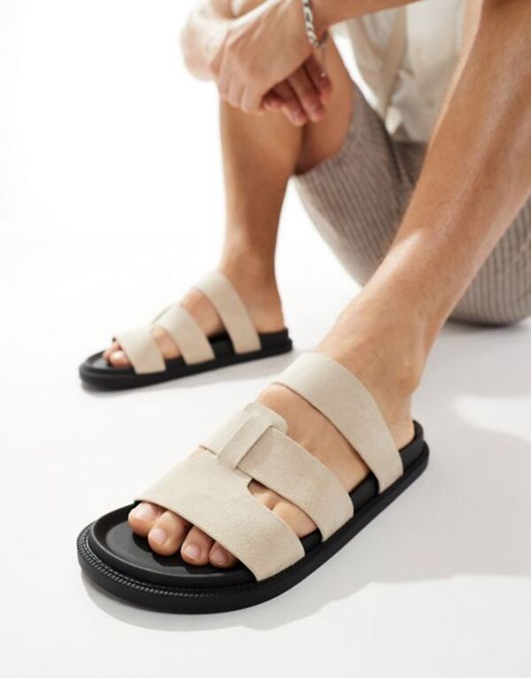 yz GC\X Y T_ V[Y ASOS DESIGN cross strap sandals in stone suedette STONE