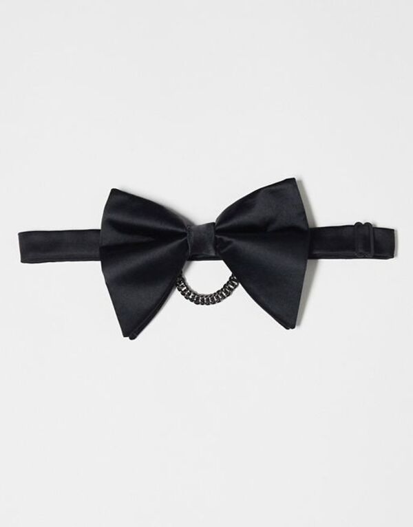 yz GC\X Y lN^C ANZT[ ASOS DESIGN satin bow tie with chain in black Black