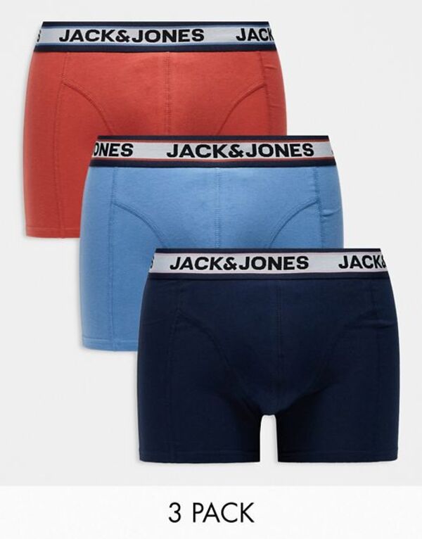 【送料無料】 ジャック アンド ジョーンズ メンズ トランクス アンダーウェア Jack & Jones 3 pack trunks with contrast waistband in blue Coronet blue