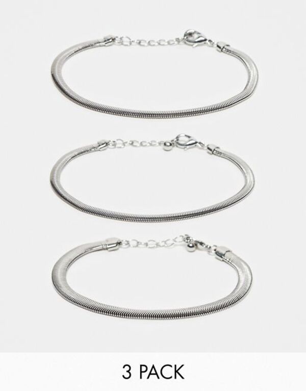 エイソス 【送料無料】 エイソス メンズ ブレスレット・バングル・アンクレット アクセサリー ASOS DESIGN 3 pack snake chain bracelet in silver tone SILVER