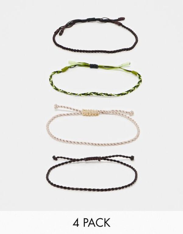 エイソス 【送料無料】 エイソス メンズ ブレスレット・バングル・アンクレット アクセサリー ASOS DESIGN 4 pack cord bracelet in neutral tones Multi