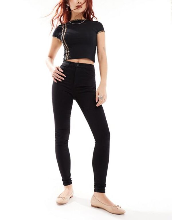 【送料無料】 オンリー レディース デニムパンツ ジーンズ ボトムス Only Royal high waisted skinny jeans in black Black