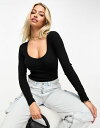 【送料無料】 エイソス レディース シャツ トップス ASOS DESIGN Fuller bust rib bodysuit with bust seams and long sleeve in black Black