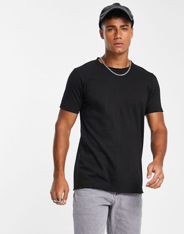 【送料無料】 ル ブレーベ メンズ Tシャツ トップス Le Breve boxy fit split seam T-shirt in black Black