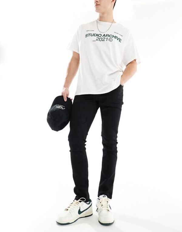 【送料無料】 オンリーアンドサンズ メンズ デニムパンツ ジーンズ ボトムス Only & Sons slim fit stretch jeans in black Black denim