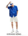 【送料無料】 エイソス メンズ シャツ トップス ASOS DESIGN relaxed revere shirt with floral print in blue BLUE(4)