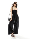 【送料無料】 エイソス レディース ジャンプスーツ トップス ASOS DESIGN shirred bodice wide leg jumpsuit in b...