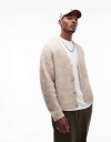 【送料無料】 トップマン メンズ カーディガン アウター Topman relaxed fit heavily brushed cardigan in oatm...