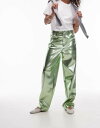 【送料無料】 トップショップ レディース カジュアルパンツ ボトムス Topshop straight leg faux leather pants in metallic green green(4)