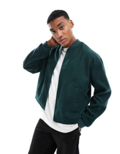 【送料無料】 エイソス メンズ ジャケット・ブルゾン アウター ASOS DESIGN wool look bomber jacket with drawstring in green GREEN 【送料無料】 エイソス メンズ ジャケット・ブルゾン アウター ASOS DESIGN wool look bomber jacket with drawstring in green GREEN