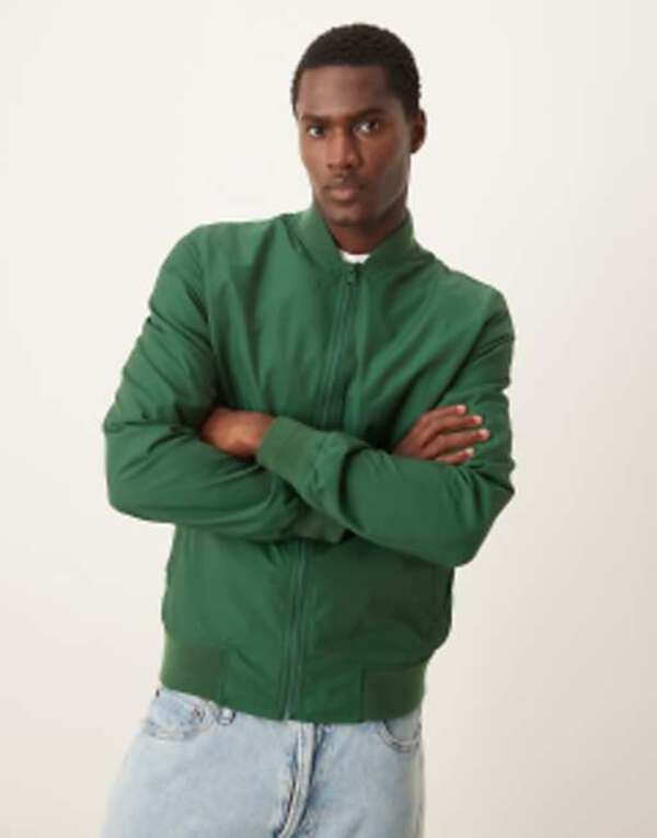 【送料無料】 エイソス メンズ ジャケット・ブルゾン アウター ASOS DESIGN lightweight bomber jacket in green GREEN