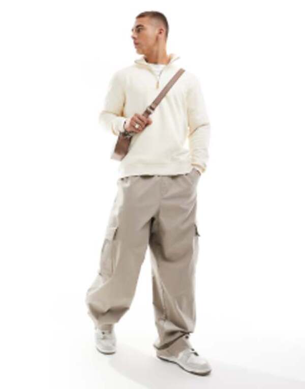 オンリーアンドサンズ メンズ アウター パーカー・スウェット ハイネック セーター ONLY & SONS high neck 1/4 zip sweater in cream Antique White ホワイト