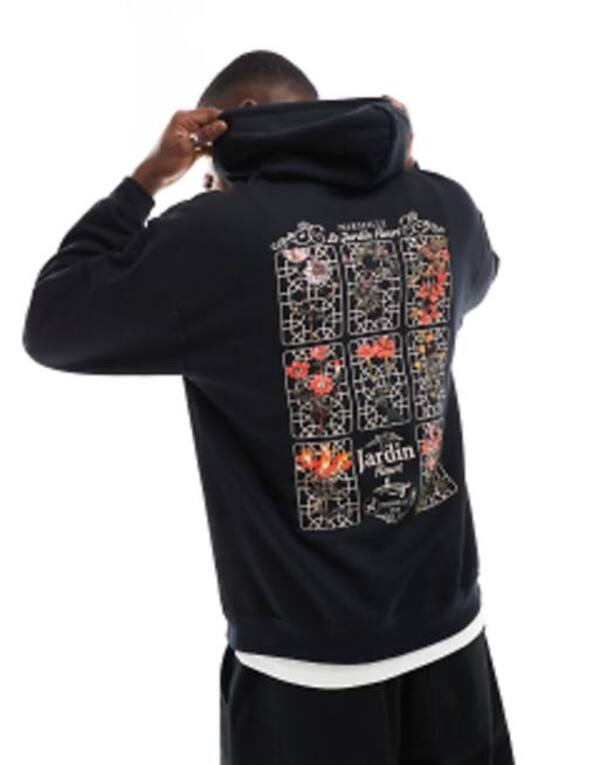 【送料無料】 エイソス メンズ パーカー・スウェット アウター ASOS DESIGN oversized hoodie with flower print in black Black