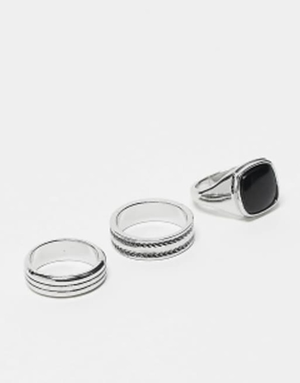 ̵    ꡼ ASOS DESIGN 3 pack ring set with embossing and black ...