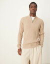 【送料無料】 エイソス メンズ ニット・セーター アウター ASOS DESIGN essential muscle fit knitted rib quarter zip sweater in taupe Taupe