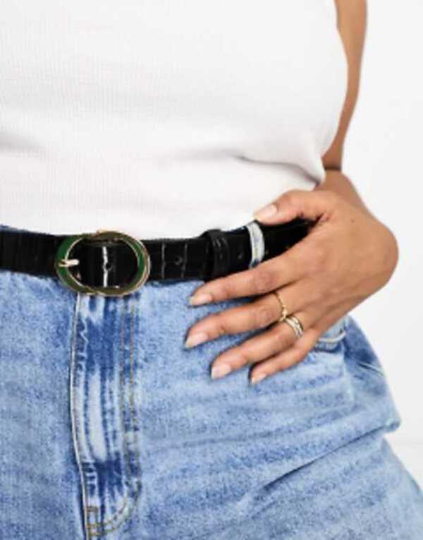  エイソス レディース ベルト アクセサリー ASOS DESIGN Curve croc double circle waist and hip belt in black black