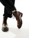 【送料無料】 エイソス メンズ ブーツ・レインブーツ シューズ ASOS DESIGN lace up worker boots in brown leathe...