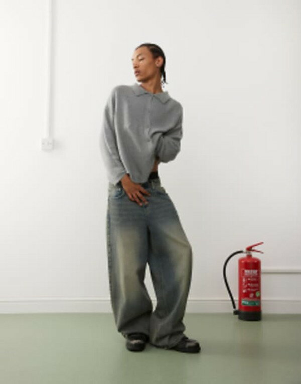 【送料無料】 リクレイム ヴィンテージ メンズ カーディガン アウター Reclaimed Vintage polo cardigan in charcoal Charocal