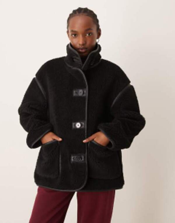 【送料無料】 エイソス レディース ジャケット・ブルゾン アウター ASOS DESIGN borg funnel neck jacket in black Blackのサムネイル