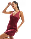 【送料無料】 エイソス レディース ワンピース トップス ASOS DESIGN satin v neck mini slip dress in red Cherry Red(4)