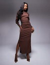 【送料無料】 エイソス レディース ワンピース トップス ASOS DESIGN textured slash neck draped midi dress in chocolate Chocolate(4)