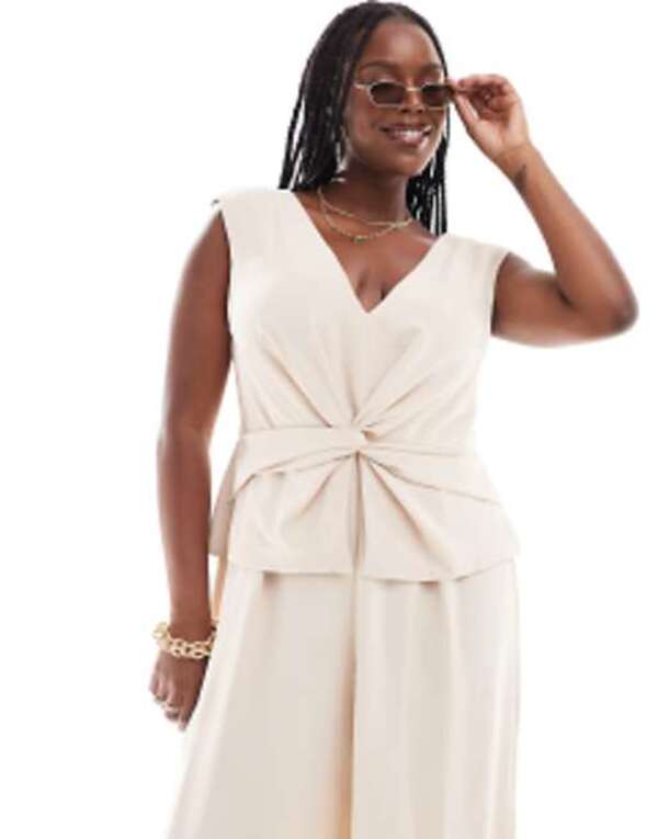 【送料無料】 エイソス レディース ジャンプスーツ トップス ASOS DESIGN Curve v neck wrap vest jumpsuit in oatmeal Oatmeal