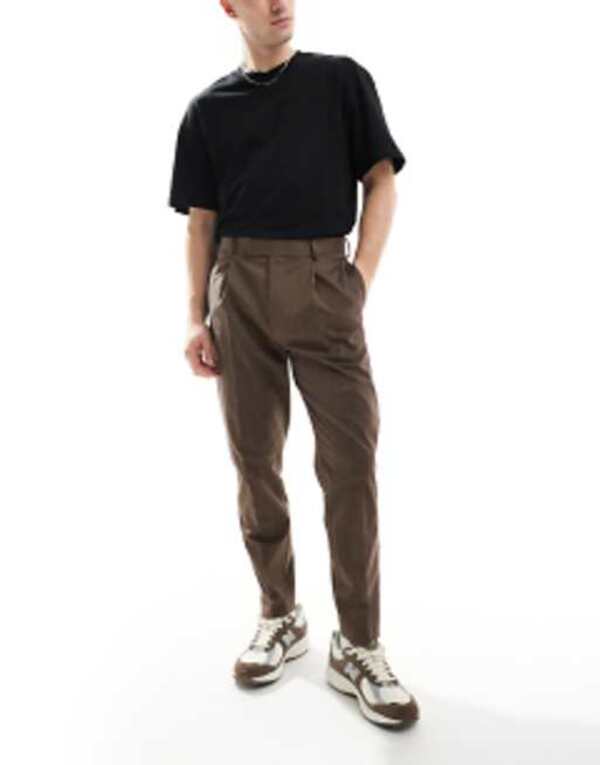 エイソス メンズ ボトムス カジュアルパンツ ASOS DESIGN tapered fit premium dress pants in brown