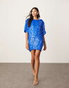【送料無料】 エイソス レディース ワンピース トップス ASOS EDITION embellished 3D sequin t-shirt mini dress in blue Blue(4)