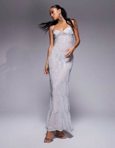 【送料無料】 エイソス レディース ワンピース トップス ASOS DESIGN all over embellished cupped maxi dress with asymmetric straps in silver Silver 【送料無料】 エイソス レディース ワンピース トップス ASOS DESIGN all over embellished cupped maxi dress with asymmetric straps in silver Silver