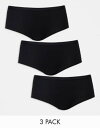 【送料無料】 エイソス レディース ブリーフパンツ アンダーウェア ASOS DESIGN 3 pack ribbed briefs in black Blac...