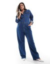 【送料無料】 オンリーカーブ レディース ジャンプスーツ トップス ONLY Curve long sleeve denim jumpsuit in dark ...