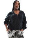 【送料無料】 エイソス レディース カーディガン アウター ASOS DESIGN Curve fluffy ribbed cardigan with v ne...