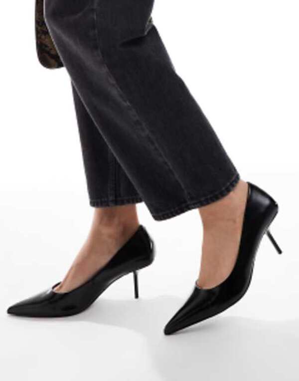 【送料無料】 エイソス レディース パンプス シューズ ASOS DESIGN Snatched pointed mid heeled pumps in black Black