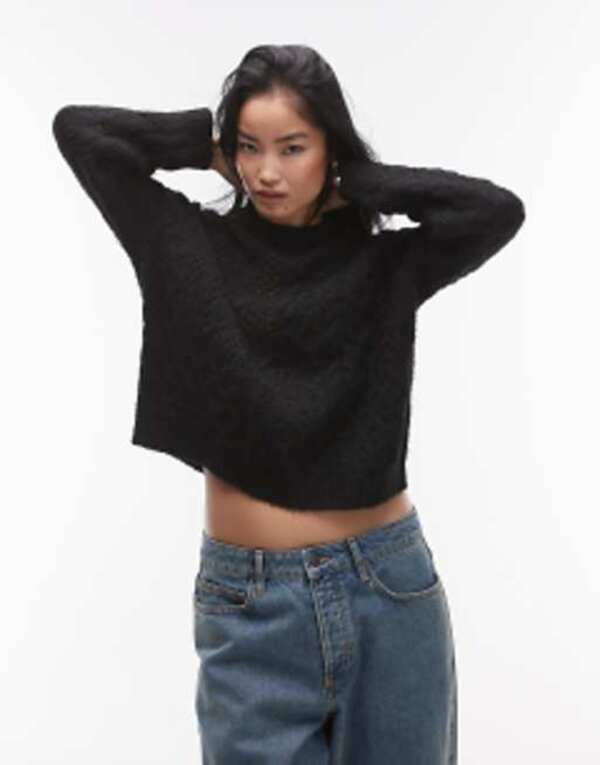 【送料無料】 トップショップ レディース ニット・セーター アウター Topshop cable knit lofty relaxed sweater in black Black