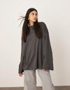 【送料無料】 エイソス レディース Tシャツ トップス ASOS EDITION premium cotton oversized long sleeve t-shirt in charcoal Charcoal(4)