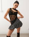 【送料無料】 コルージョン レディース ベスト トップス COLLUSION asymmetric knot detail top in black lace ...