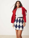 【送料無料】 ネオンローズ レディース スカート ボトムス Neon Rose argyle knit mini skirt in navy Navy/whit...