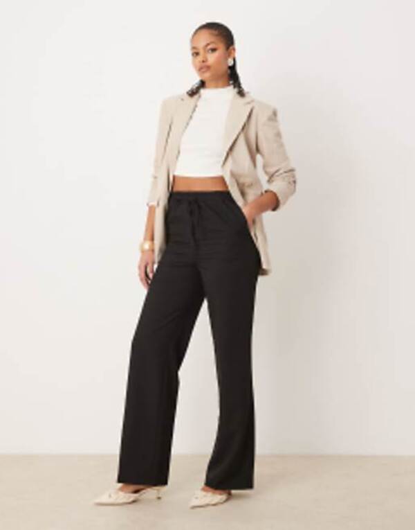 【送料無料】 エイソス レディース カジュアルパンツ ボトムス ASOS DESIGN Tall tailored pull on pants in black Black