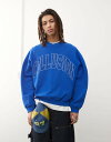 【送料無料】 コルージョン メンズ パーカー・スウェット アウター COLLUSION boxy sweatshirt in blue and navy panels with embroidery NAVY(4)