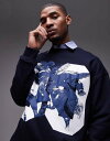 【送料無料】 トップマン メンズ パーカー・スウェット アウター Topman oversized fit sweatshirt with Pegasus textured print in navy NAVY(4)