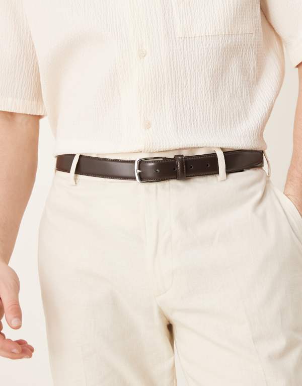 【送料無料】 マンゴ メンズ ベルト アクセサリー Mango leather belt in brown BROWN