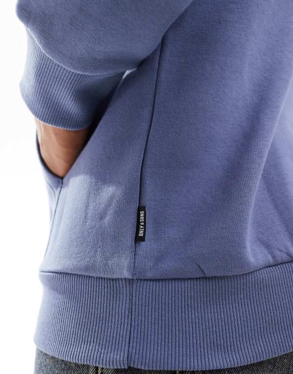 オンリーアンドサンズ メンズ アウター パーカー・スウェット フード ONLY & SONS oversized hoodie in washed blue Flint stone