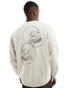 【送料無料】 ジャック アンド ジョーンズ メンズ パーカー・スウェット アウター Jack & Jones drop shoulder crew neck sweatshirt with skull back print in beige Moonbeam(4)