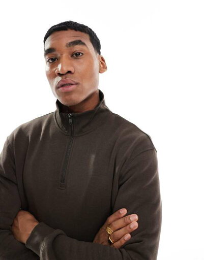 【送料無料】 ジャック アンド ジョーンズ メンズ パーカー・スウェット アウター Jack & Jones oversize quarter zip sweatshirt in brown Mulch 【送料無料】 ジャック アンド ジョーンズ メンズ パーカー・スウェット アウター Jack & Jones oversize quarter zip sweatshirt in brown Mulch