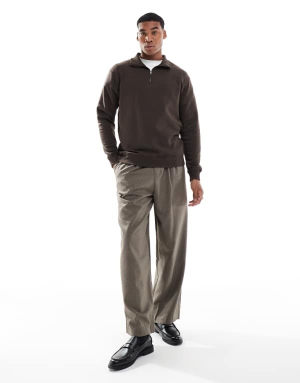 【送料無料】 ジャック アンド ジョーンズ メンズ パーカー・スウェット アウター Jack & Jones oversize quarter zip sweatshirt in brown Mulch