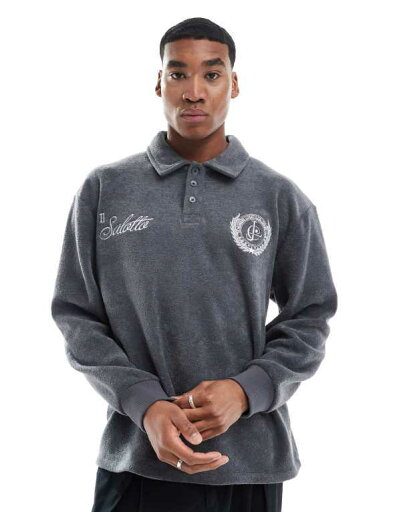 【送料無料】 エイソス メンズ パーカー・スウェット アウター ASOS DESIGN oversized polo sweatshirt with embroidery in gray Castlerock 【送料無料】 エイソス メンズ パーカー・スウェット アウター ASOS DESIGN oversized polo sweatshirt with embroidery in gray Castlerock