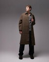 【送料無料】 トップマン メンズ コート アウター Topman wool plaid car coat in brown Check
